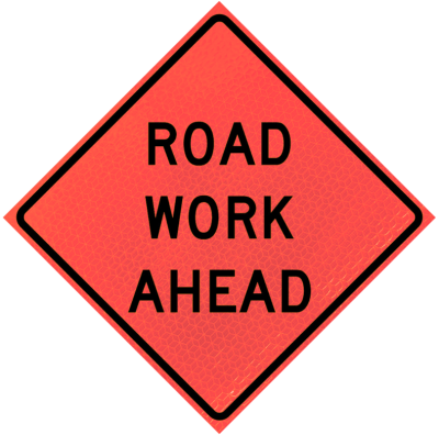 48" Marathon Reflective Vinyl Roll-Up Sign (Road Work Ahead)