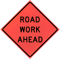 48" Marathon Reflective Vinyl Roll-Up Sign (Road Work Ahead)