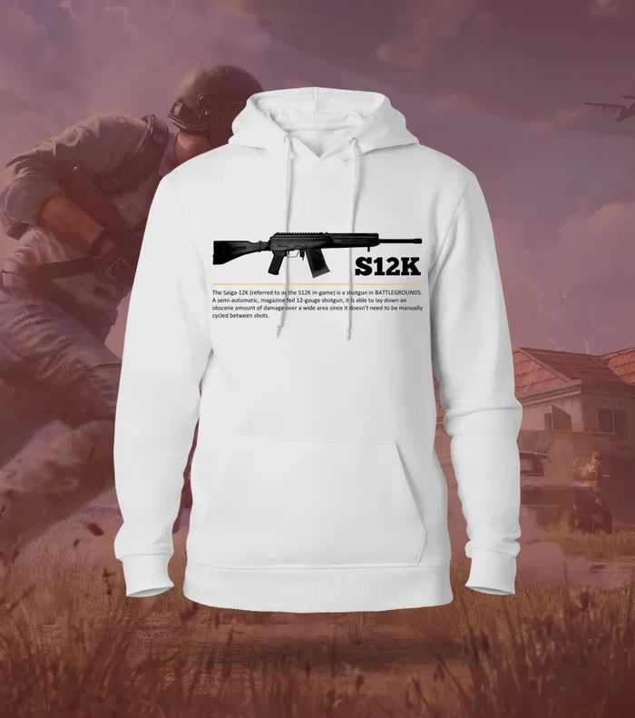 S12K – One Shot One Squad BGMI Hoodie | 300 GSM Brushed Fleece - White / XS / Regular - BGMI/PUBG