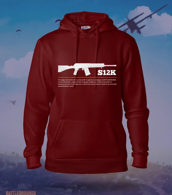 S12K – One Shot One Squad BGMI Hoodie | 300 GSM Brushed Fleece - Maroon / XS / Regular - BGMI/PUBG