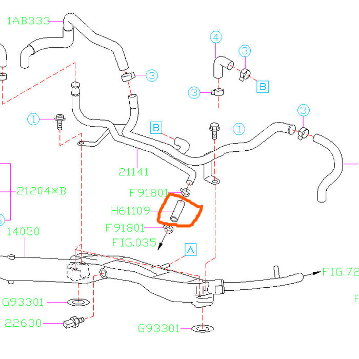 Subaru Coolant Crossover to Water Pump Hose 2002-2008 WRX/2004-2021 STI